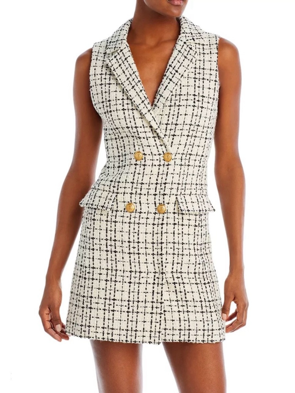 Alice + Olivia Jordy Double Breasted Tweed Tuxedo Mini Sleeveless Dress SIZE 8